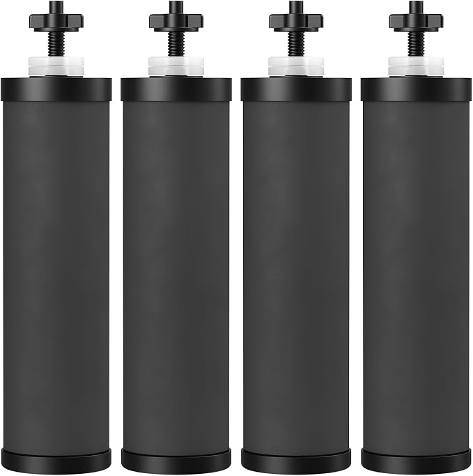 Water Filter Replacement Compatible with Ber-key ® BB9-2 Gravity Water Filter System, High-Efficiency Coconut Shell Activated Carbon for 250+ Contaminants, 4 Pack Black Carbon Filters