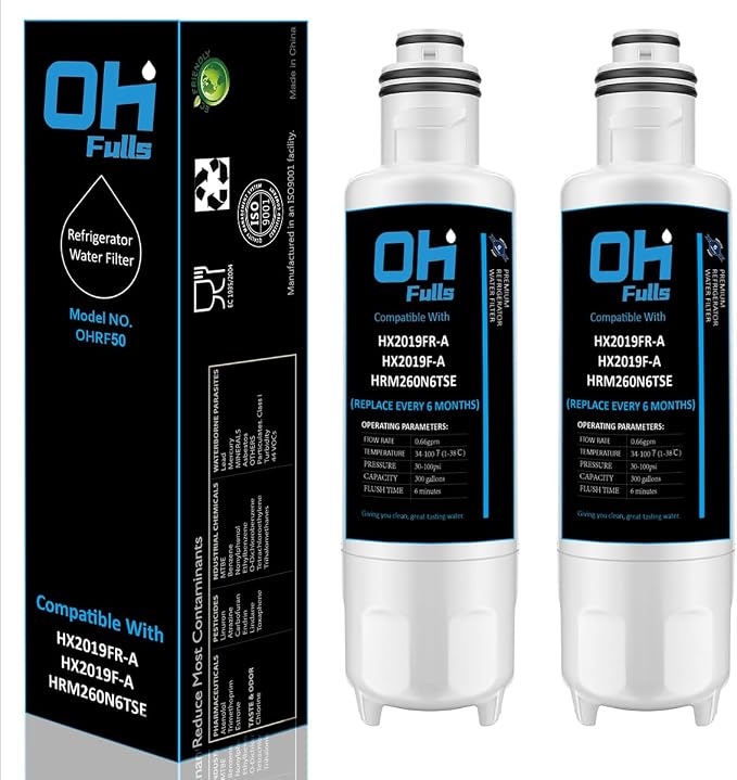 HX2019FR-A HX2019F-A Water Filter Replacement, Compatible with Hisense HRM260N6TSE HRFD560SW HRCD585BW HRFD634BW HRCD650BW HRCD586TBWB Mora MRM260N6TSE, 2-Pack