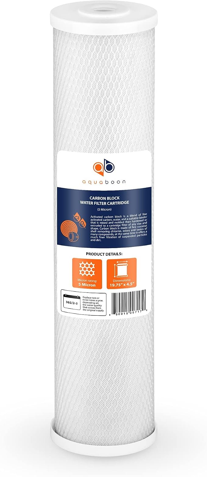 Aquaboon 5 Micron 20 x 4.5 Water Filter Cartridges Set of 8, Whole House Water Filter Replacements for 2-Stage Sediment & Chlorine, Odors Reduction