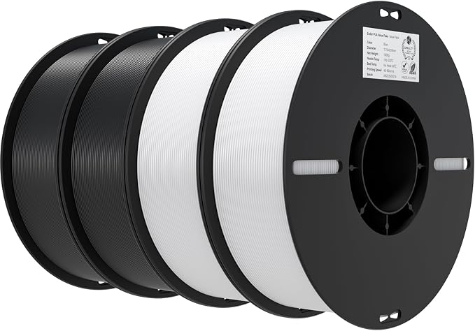 Creality 3D Printer Filament 1.75mm 4KG, PLA Filament Bulk +/- 0.02mm, 4 Pack 1kg Spool(2.2lbs) 3D Printing Filament Fits for Most FDM 3D Printers, White and Black