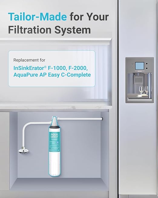 AQUA CREST F-1000 Water Filter, Replacement for InSinkErator® F-1000 | Replacement for InSinkErator® F-2000, AquaPure AP Easy C-Complete, Reduces Chlorine, Bad Taste & Odor, NSF/ANSI 42 Certified