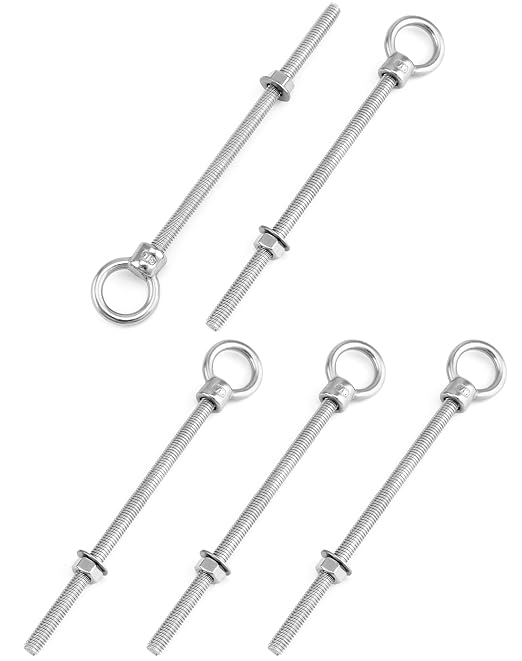QWORK 316 Stainless Steel Machinery Eye Bolt with Shoulder, 5 Pack 5/16"x6" Long Stainless Steel Marine Grade Shoulder Eye Bolt, Threaded Eyebolts