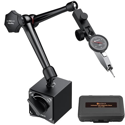 Neoteck 0-0.03"/0.0005" Test Indicator with 176lbs Pull Magnetic Base Stand | 80kg Max Pull，3/8 inch (9.52mm) Clamping Hole，Black，Widely Used in Narrow Area Measurement，Ideal for CNC Operators