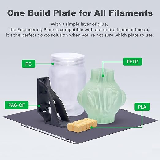 Original Bamboo Engineering Plate for Bambu Lab X2D/P2S/P1S/P1P/X1C/A1, High-Temperature Build Plate for All Filaments, Smooth Surface, Durable Coating, Strong Adhesion with Glue, 3D Printer Platform