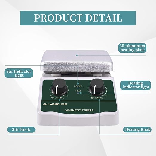 300℃/ 572℉ Magnetic Stirrer Hot Plate 2L Heated Mixer 2000RPM Lab Stirring W/Support Stand,Stir Bar Recycler Set(Non Digital)