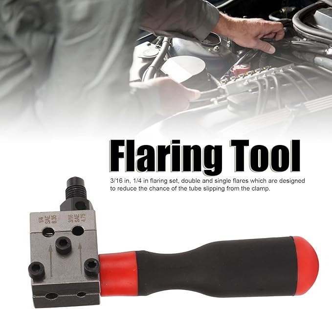 Flaring Tool Kit, 3/16in 1/4in Manual Tubing Flaring Tool Set, Universal Single Double Automotive Brake Line Tool Kit for Copper Pipe Flaring