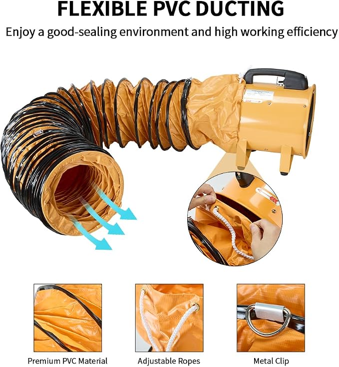 10 Inch Utility Blower Fan 3300RPM Ventilator 2580m3/h High Velocity Portable Industrial Extractor With 25 ft Flexible Duct Hose