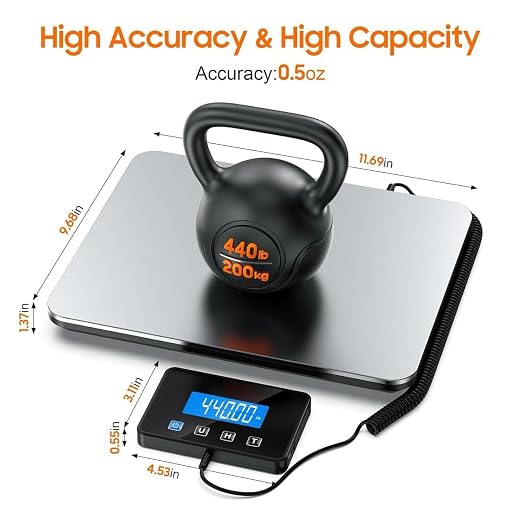 EcoGear Digital Weight Scale 440lbs Durable, Scales Digital Weight Postal Scale & Luggage Scale, Smart Heavy Duty Shipping and Postal Scale with Timer/Hold/Tare, Shipping Scale for Packages DC Adapter