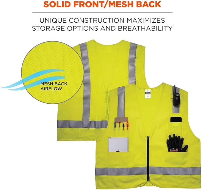 Ergodyne GloWear 8262FRZ Reflective Safety Vest, FR Flame Resistant, Solid Front, Mesh Back