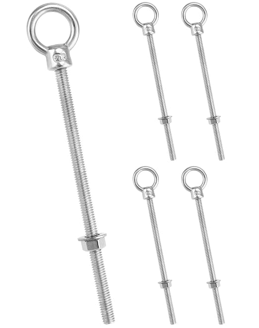 QWORK 316 Stainless Steel Machinery Eye Bolt with Shoulder, 5 Pack 5/16"x6" Long Stainless Steel Marine Grade Shoulder Eye Bolt, Threaded Eyebolts