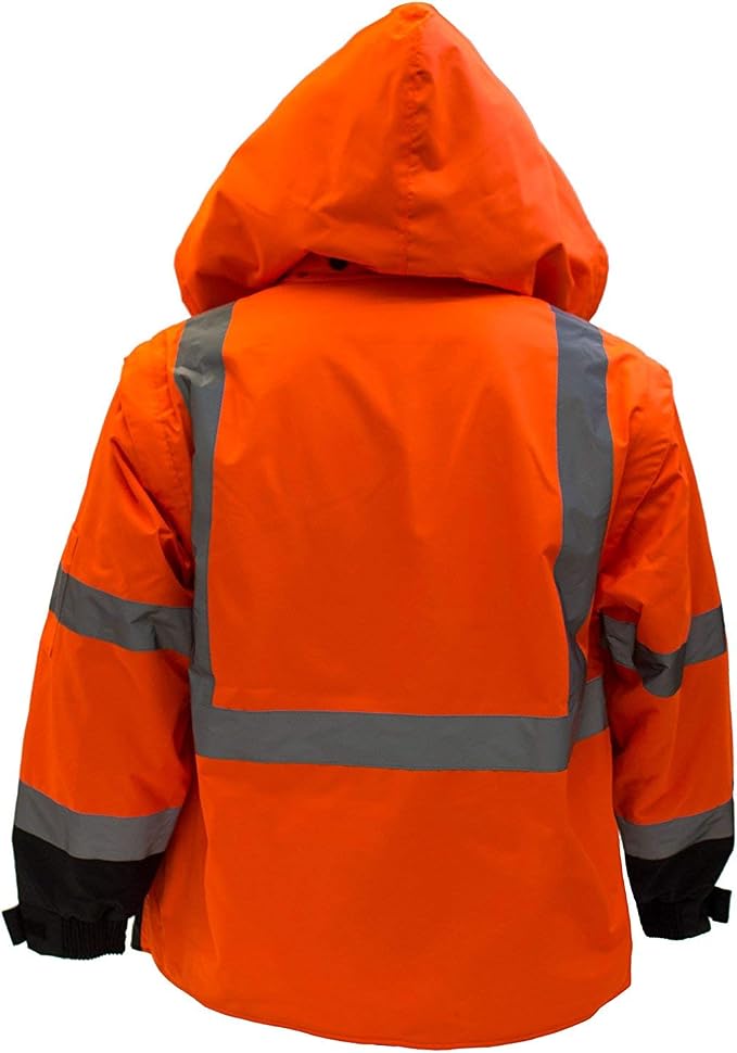 NY Hi-Viz Workwear J8511/J8512 Men's Ansi Class 3 High Visibility Safety Jacket With Zipper, PVC Pocket, Black Bottom