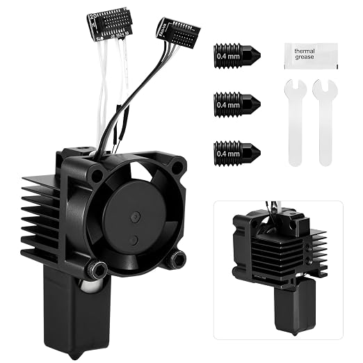 P1P P1S Hotend Complete Kit, Complete Assembly for Bamboo Lab P1 Series 3D Printer, 0.4 mm Hardened-Steel Nozzle, Ceramic Heater, Thermistor, Fan and 3D Printers Extruder Heating Block Replacement