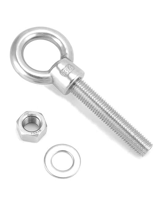QWORK Stainless Steel Shoulder Eye Bolts 3/4"-10 x 4, 5 Pack – for Lifting, Rigging & Mounting Applications