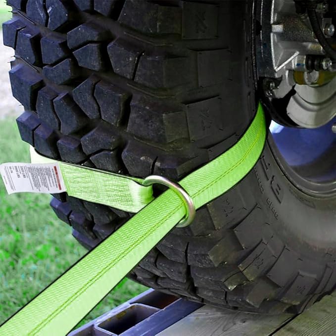 (4 Pack) Heavy Duty Tire Straps for Car Trailer - 2" x 96" - 3,300 lbs Safe Working Load - Wheel Straps for Hauling Cars-Ideal for Securely Transporting Vehicles