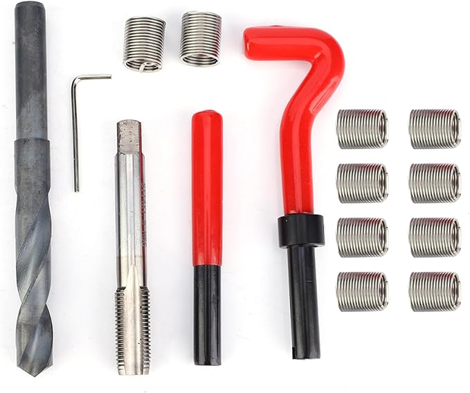M14x1.5 Thread Repair Kit, 15 Pcs Portable Thread Chaser Set, Thread Metric Inserts Repair Kits, Compatible Hand Tool Set for Auto Repairing