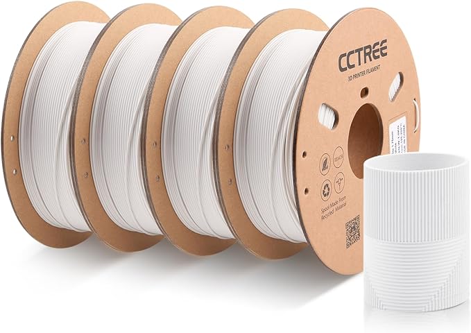 CCTREE Matte PLA Filament 1.75mm Bundle, 4 Pack 1KG Cardboard Spool, White | Matte Surface Texture, Easy to Print 3D Printing Filament, Accuracy +/- 0.03 mm, Fit Most FDM 3D Printers
