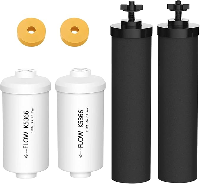 Gravity Water Filters for Berkey Replacement,NSF 42 Certified,Compatible with Berkey Gravity Filtration System,Combo Pack of 4 (2 Black Purification & 2 Fluoride PF-2 Filters)