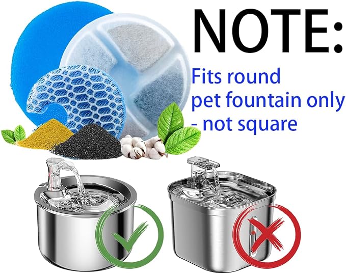 Homtyler Cat Water Fountain Filters 4 Pack for Replacement for Round 2L/67oz Stainless Steel Cat Fountain Triple Filtration Replacement Filters