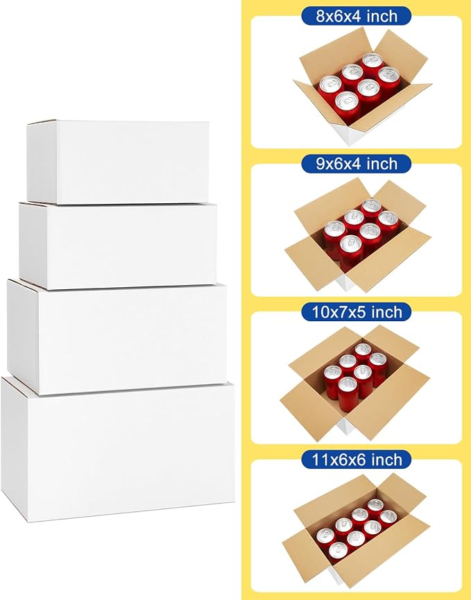 Assorted-Sizes-Shipping-Boxes-40-Pack: 8x6x4 & 9x6x4 & 10x7x5 & 11x6x6 Small-Shipping-Boxes-Mailers, White Corrugated-Cardboard-Boxes-for-Packing-Small-Business Mailing