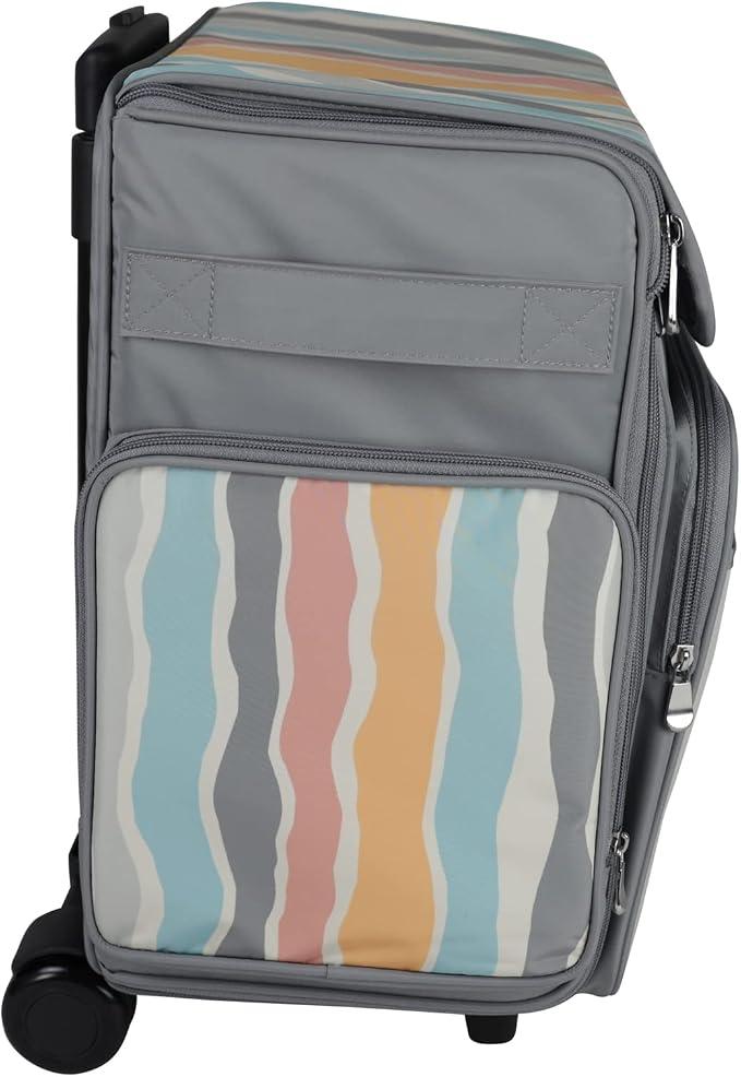 Everything Mary Rolling Scrapbook Tote – Grey Stripes Craft Bag with Wheels – Portable Storage Organizer for Scrapbooking, Papercraft & Art Supplies