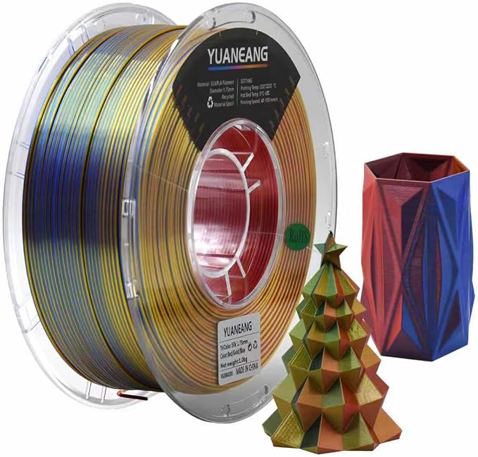 Triple-Color PLA Filament 1.75mm Red-Gold-Blue, ±0.03mm Precision, 1kg Spool (2.2 lbs), Smooth Multi-Tone Gradient PLA, Neatly Wound & Compatible with Most 3D Printers