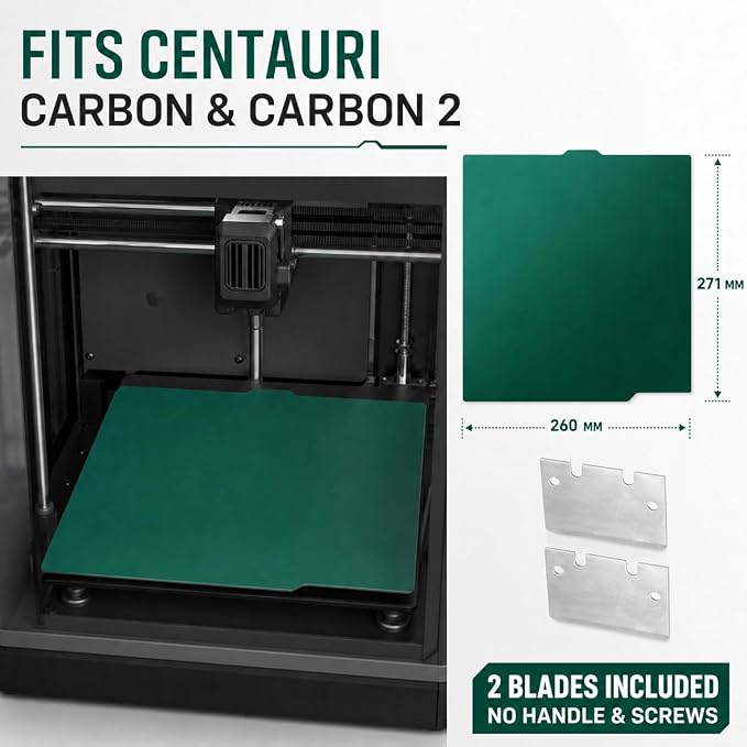 Upgraded Double-Sided Green Cool Build Plate for ELEGOO Centauri Carbon & Centauri Carbon 2, 260x271mm Low-Temperature Spring Steel Sheet, No-Glue Print Surface