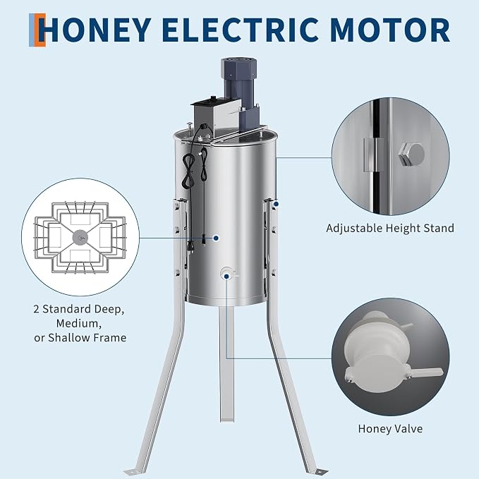 2-4 Frame Honey Extractor Spinner, Electric Beekeeping Centrifuge