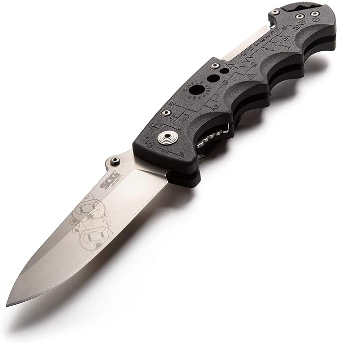 SOG Kilowatt- Electricians Pocket Knife with Wire Stripping Multi-Tool and 3.4 Inch AUS-8 Blade, UTP 10-22G Wire Stripper Knife (EL01-CP), Black