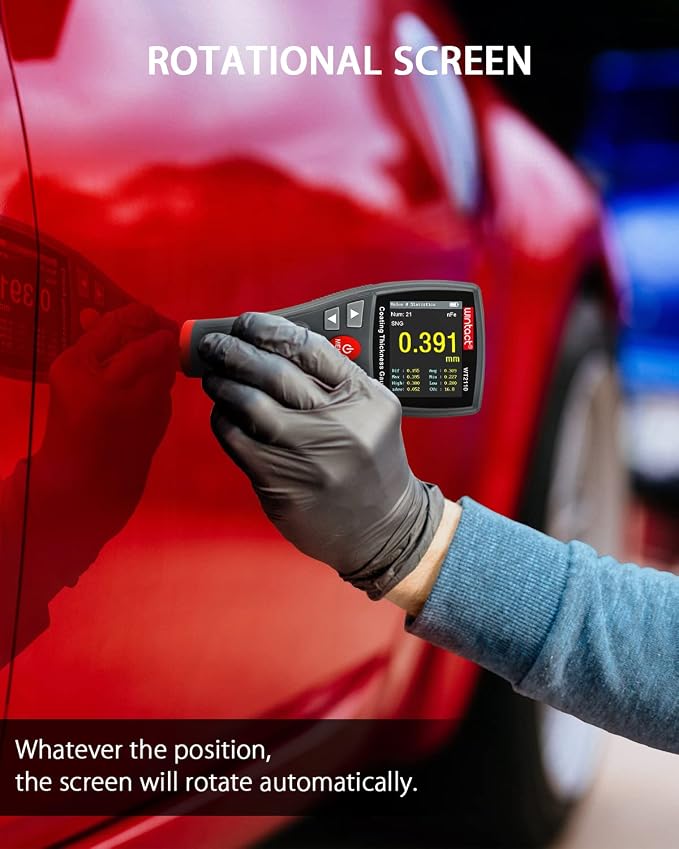 Wintact Digital Paint Coating Thickness Gauge Meter 0~1500um, 1500 Readings Storage, 360°Screen Rotation, Backlit Color Display, Chargeable, Auto-Off, Rechargeable for Cars, Industrial