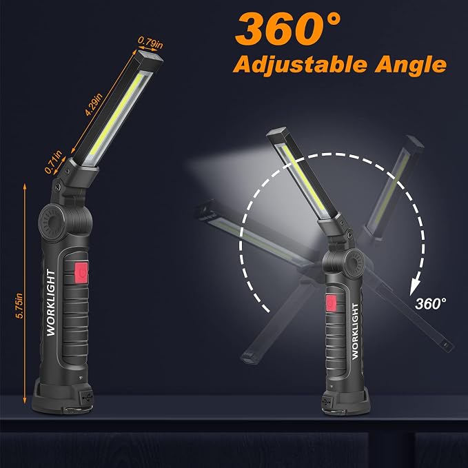 Mudder 6 Pcs Rechargeable LED Work Light Tool Gifts for Him with Magnetic Base 360° Rotate 5 Modes Flashlights for Car Repair Outdoor(Black)