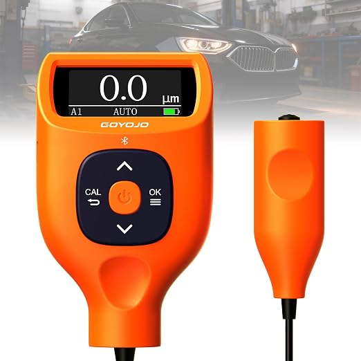 Professional Paint Thickness Gauge with APP & External Probe, 0-9900 μm (0-390 mils) Coating Thickness Meter, Auto Fe/Al/Zn/Fe(C) Detection, 0.1μm Resolution, ±(2%+1μm) Accuracy for Paint Inspection
