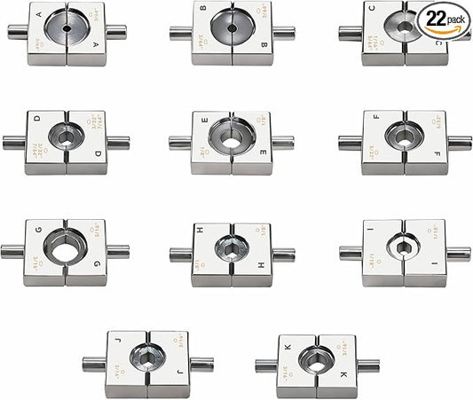 11 Pairs Wire Rope Swaging Dies Set for YQK-70, Includes 7 Pairs for Aluminum Ferrule (3/64" to 3/16") & 4 Pairs for Stainless Steel Railing Fittings (1/8" to 3/16"+), Only Dies