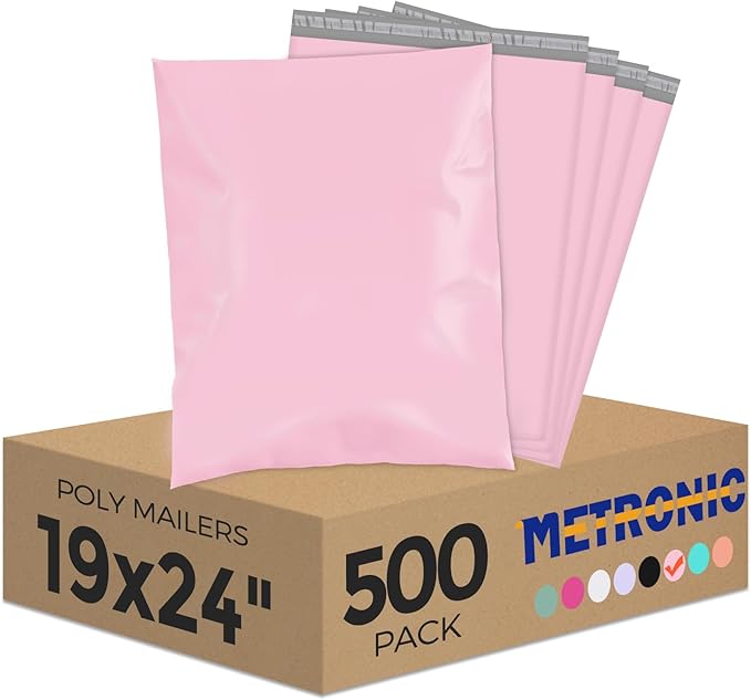 Metronic Poly Mailers 19x24 Inch 500 Pcs, Large Shipping Bags for Clothes, Shipping Envelopes for Small Business, Strong Adhensive Mailing Bags Packaging Bags, Light Pink