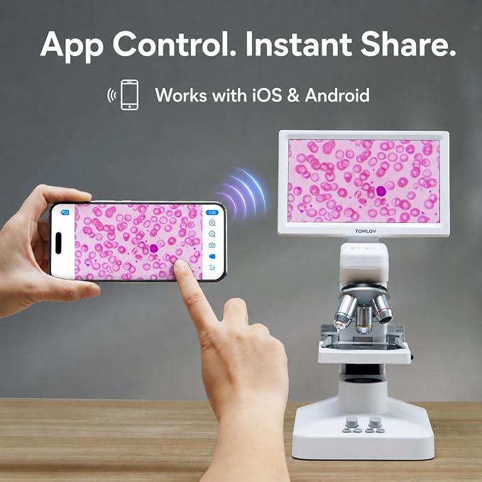 TOMLOV DM301 Pro Microscope for Kids Adults Students, Digital Microscope with 7" Screen, TV & PC Display, Wireless Biological Educational Science Scope Camera with Slides Kits for Classroom Home Lab