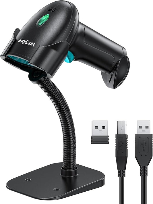 Bluetooth Barcode Scanner Wireless: Inventory 2D 1D QR Code Scanners with Stand for Computer POS, Handheld CMOS Image Bar Code Reader for Warehouse Supermarket（Green）