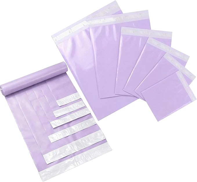 Outus 240 Pcs Poly Mailers Variety Size Pack Mailing Shipping Bags Assorted Sizes Shipping Envelopes Self Adhesive Waterproof and Tear Proof Packaging Bags for Clothing Book Gift(Purple,6 Sizes)