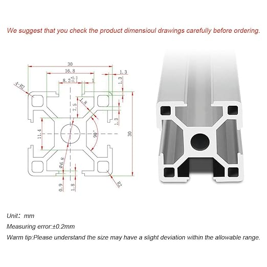 3030 T Slot Aluminum Extrusion for 3D Printer Parts and CNC DIY Silver 400mmX4