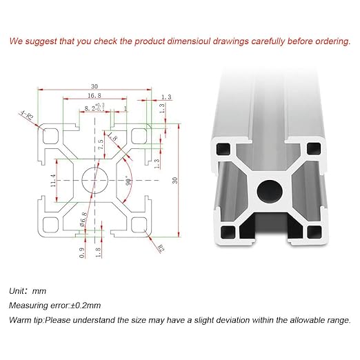 3030 T Slot Aluminum Extrusion for 3D Printer Parts and CNC DIY Silver 1500mmX4