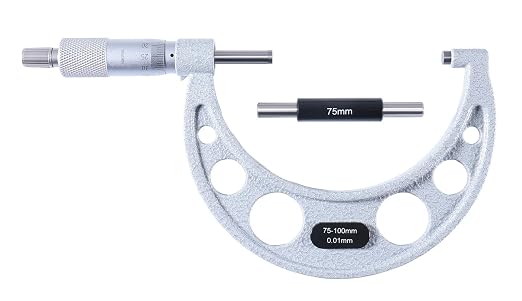 Accusize Industrial Tools Outside Micrometer, 75-100mm, EG00-0100 | 75-100mm, Ultra-Precision, Carbide Tipped, M-Type, Resolution 0.01mm, Ratchet Friction Thimble, Solid Storage Case