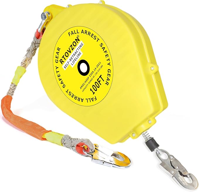 100FT Self Retracting Lifeline, RTOVZON Retractable Safety Lanyard, Yoyo | Steel Wire, Fall Arrestor, Srl Fall Protection, Retractable Lanyard, Safety Harness Fall Protection Kit, Safety Harness Yoyo