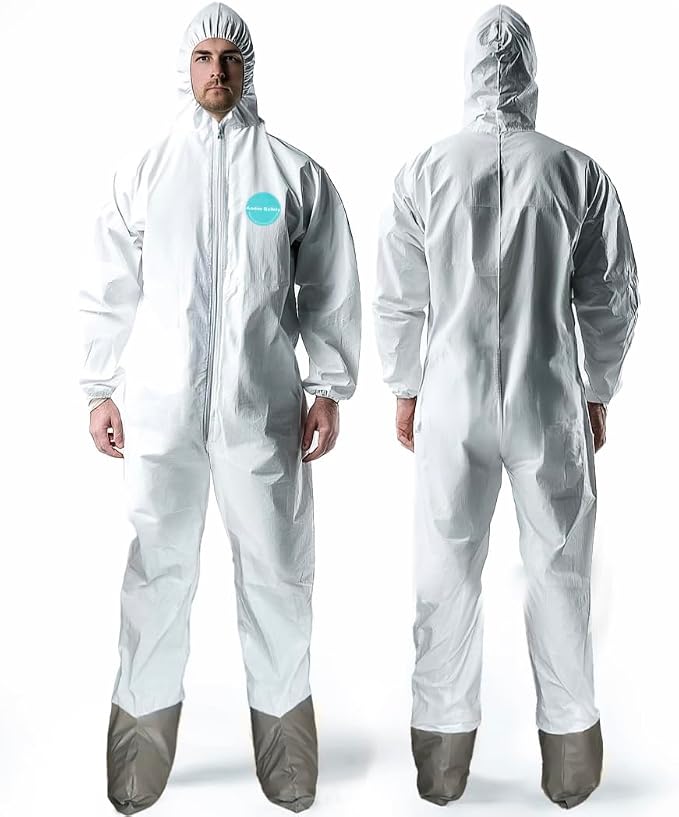 Andes Hazmat Suits, Protective Coveralls with Attached Boots, Heavy Duty Full Body Disposable Painters Suits, Lab Coveralls