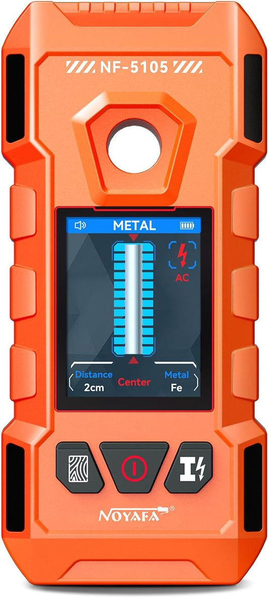 NOYAFA Rechargeable Stud Finder Wall Scanner, 6 in 1 Electronic Wall Detector | Positioning Hole HD LCD Display, Audio Alarm, Accurately Detects Wood, Metal Studs, Live AC Wires, Joists and Pipes