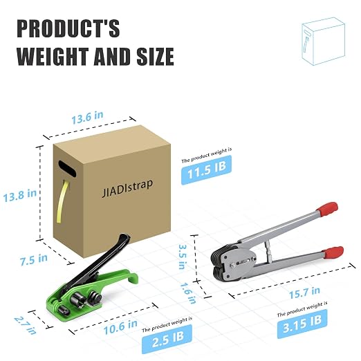 Heavy Duty Banding Strapping kit Contain 1/2" x3600' Polypropylene Packaging Straps & 300 Metal Seals 100 Plastic Edge Protectors Tensioner with Cutter Sealer Tool Glove