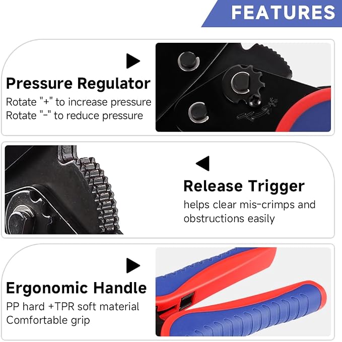 HKS Crimping Tool For Heat Shrink Connectors - Ratcheting Wire Crimpers - AWG 28-10 (0.25-6.0mm²) - Ratchet Terminal Crimper - Electrical Crimping Tool