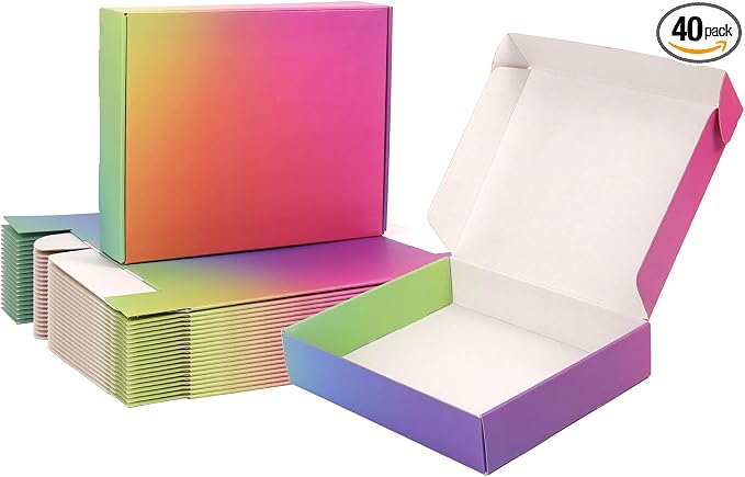 10x8x2 Shipping Boxes Medium, 40 Pack Rainbow Corrugated Cardboard Mailer Boxes for Small Business, Mailing, Packaging