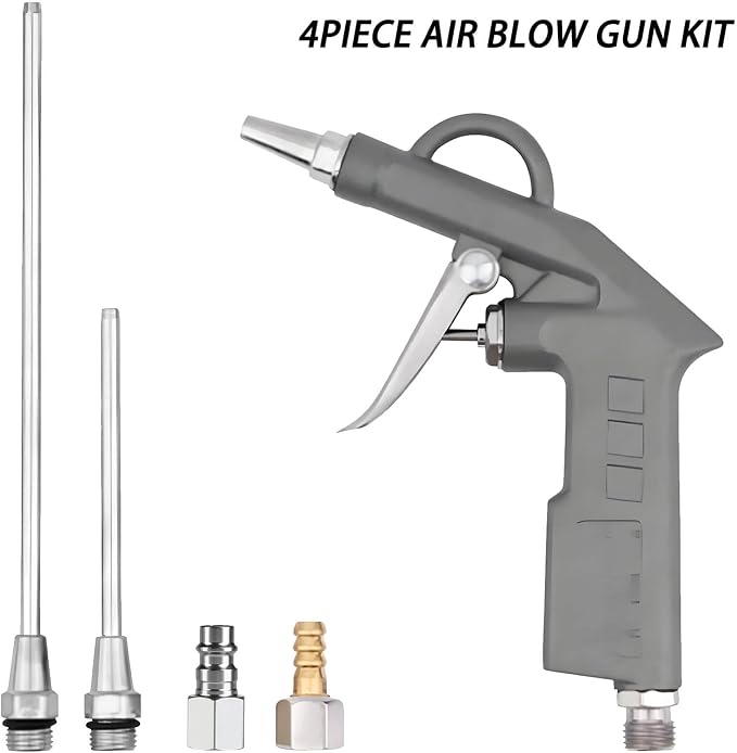 7-Piece Multi-Purpose Air Compressor Accessory Kit, Air Blow Gun and Extendable Air Nozzles, 5 Meter Long PU Air Hose, 100PSI Tire Pressure Gauge with Inflator, 1/4" NPT Air Coupler