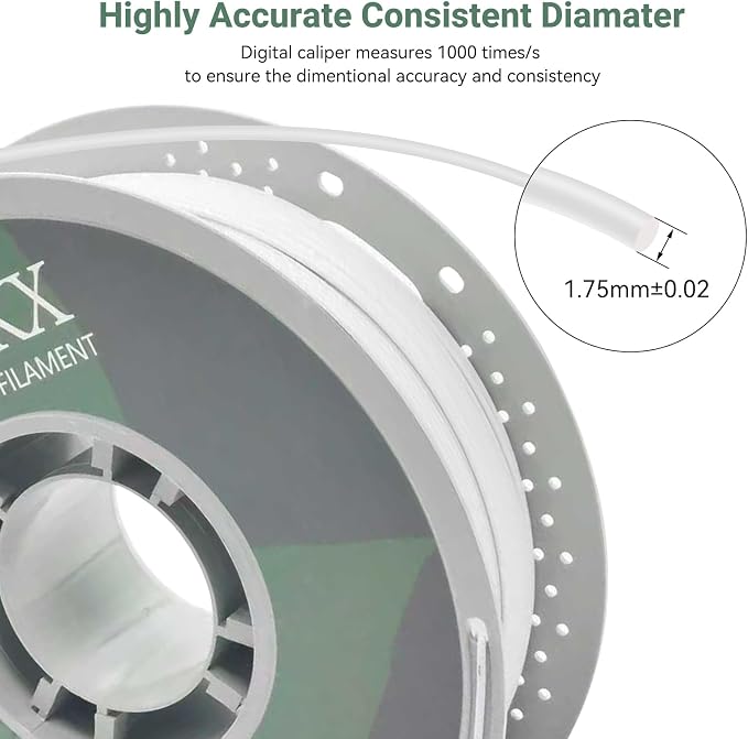 PETG Glass Fiber 3D Printer Filament, Dimensional Accuracy +/- 0.03 mm, 1kg Spool(2.2lbs), 1.75 mm Fit for Most 3D Printers, White