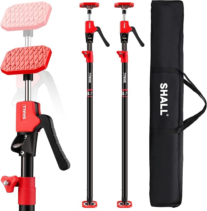 SHALL Cabinet Jack Support Pole, 54-114 in Steel Telescopic Quick Support System Rod, Adjustable 3rd Hand Tool with 154lbs Capacity for Lifting Drywall Cabinet Cargo Bars, 2 Pack w/Storage Bag