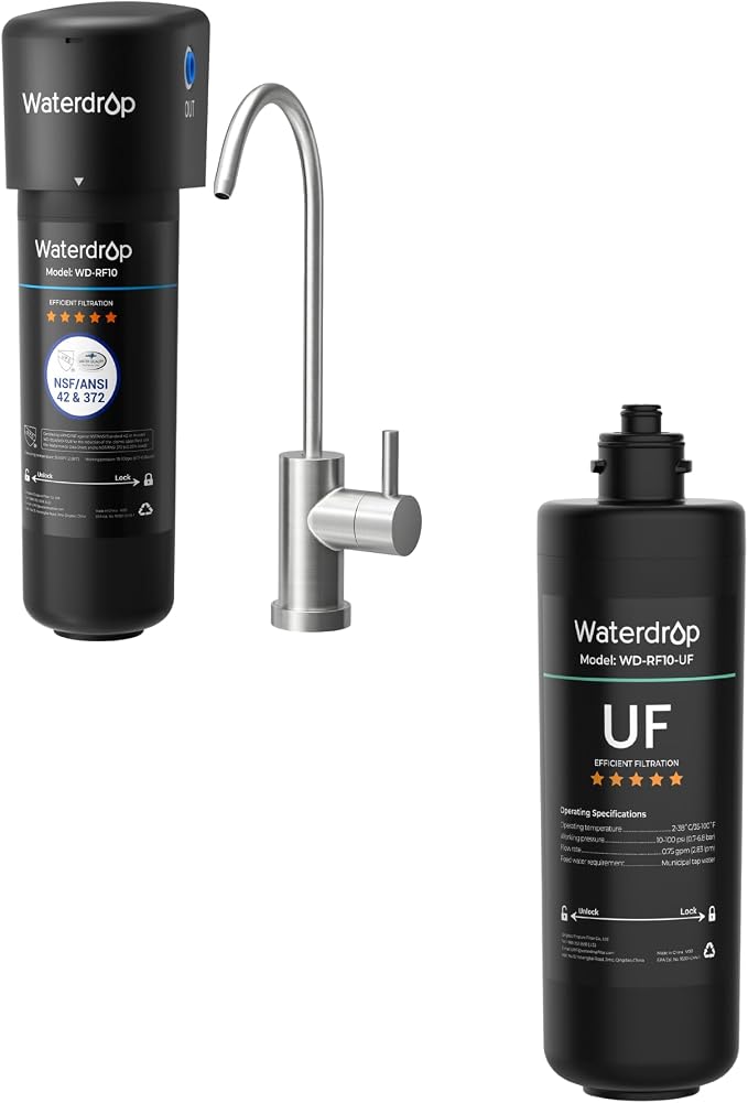 Waterdrop 10UB Under Sink Water Filter and Waterdrop RF10-UF 0.01 Micron Replacement Filter Cartridge for 10UA/10UA-UF/10UB/10UB-UF Under Sink Water Filter