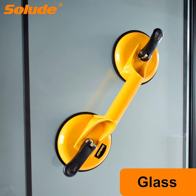 2 Pack Glass Suction Cup,Aluminium Heavy Duty Vacuum Lifter for Moving Glass/Window/Tiles/Mirror/Granite,Double Gripper Sucker Plate,Yellow